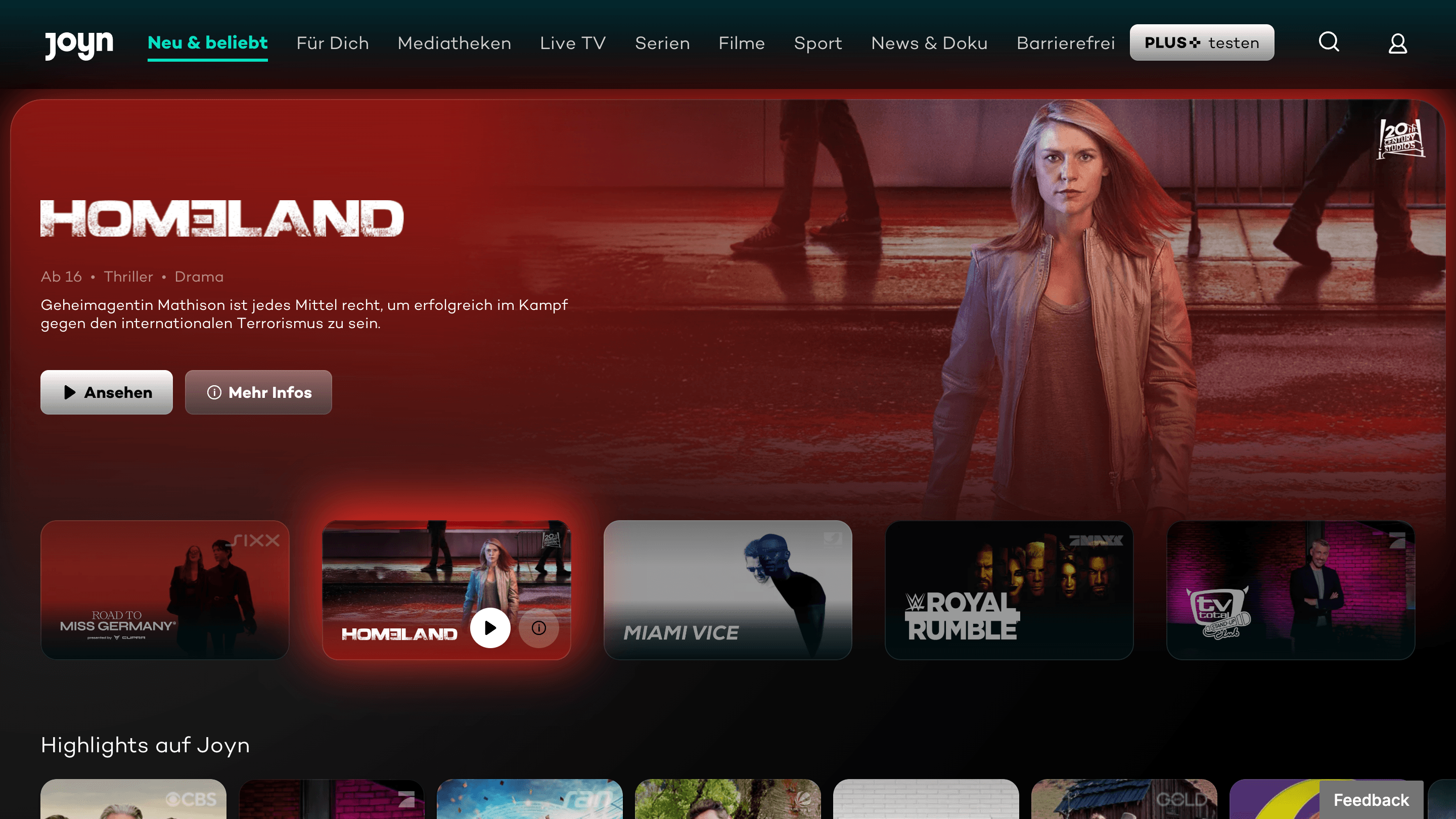 Home screen of the Joyn webapp